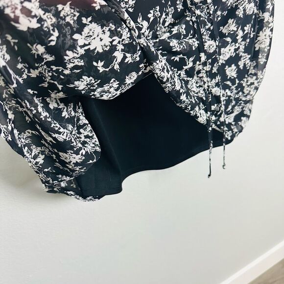 Bongo Black 3/4 Sleeve Mini A-line Dress Size M Floral Adjustable Waist Lined - Picture 9 of 11